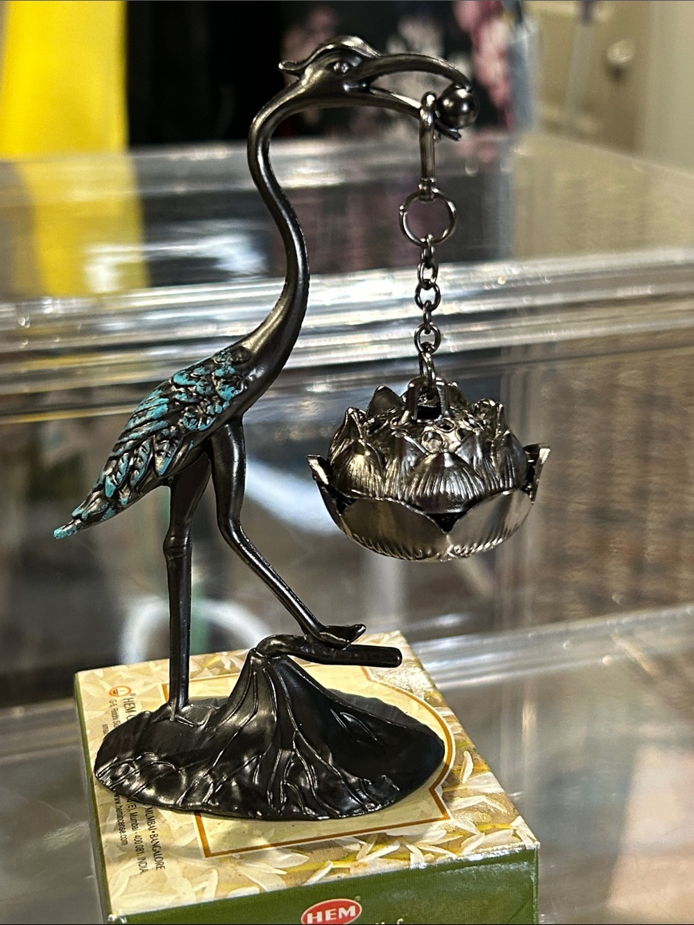 Patina Winged Silver Crane & Hanging Lotus Incense Holder Set of 2 Incense Cones - Picture 4 of 5